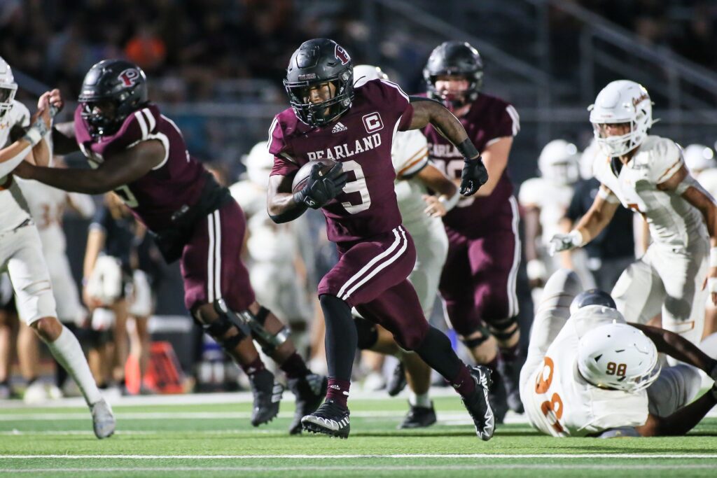 BOUND FOR THE PAY STATION - Pearland senior running back Kennedy Lewis breaks loose on a 42-yard touchdown run vs Alvin. Lewis finished the game with six carries for 132 yards and two touchdowns plus one pass reception for 14 yards and a score. The Oilers celebrated Homecoming with a 40-7 win over the Yellowjackets. This week the rivalry continues with PearBowl IX featuring the Pearland Oilers vs the Dawson Eagles. Both teams have won four games in the cross-town battle with the Oilers as the defending champions. Kickoff is 7:00 p.m. on Friday. The Oilers will be the home team this year. (Photo by Lloyd Hendricks)
